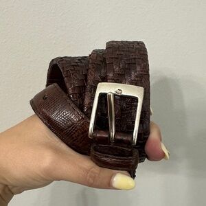 Brown Woven Leather Men's Belt